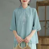 Blusas femininas chiffon estilo chinês bordado camisa roupas soltas primavera/verão 2023 o-pescoço moda topos ycmyunyan