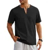 Men's T Shirts Men Summer T-shirt Solid Color Short Sleeve V Neck Pullover Breathable Cotton Linen Mid Length Casual Daily Beach Top