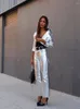 Kvinnors tvådelade byxor 2023 Autumn Shiny Pu Leather 2 Set Fashion Lapel Short Jacket Topps Slim Suits Ladies Chic Y2K High Street Outfits