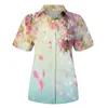 Women's Blouses Womens Elegant Floral Graphic Blouse Fitted Short Sleeve Tops Button Shirts & Autumn Clothing Blusas Para Mujer