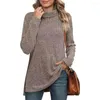 Blouses Femmes Femmes Tricoté Pull Col Roulé Côté Split Manches Longues Solide Lâche Automne Hiver Casual Dames Femme Pull Top