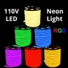 Corda neon rgb ac 110v, faixa de led de 50 metros, à prova d'água, 5050 smd, 60leds m com fonte de alimentação, cortável em 1 metro246d