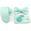 Bow Ties Mor Pembe Yeşil Tie Set Polyester Kravat Bowtie Cufflink Broş için Damat Takım Düğün Cravat Gömlek Aksesuar