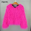 Women's Fur Faux Fur FQLWL Colorful Warm Faux Women Fur Coat Loose Black White Pink Plush Coat Female Jacket Fur Autumn Winter Shaggy Outerwear 231007