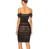 Casual Dresses Summer Black Sexy One Shoulder Bra Mid Length Dress Women's Temperament Mesh Wrinkled Backless Party