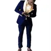 Groomsmen Royal Blue Groom Tuxedos Shawl Gold Lapel Men Suits 2 Pieces Wedding Bridegroom Jacket Trousers Tie X0909290J