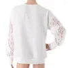 Kvinnors blusar Kvinnor Lätt polyesterskjorta Lace Patchwork V-Neck Stylish Pullover Tops för Office Ladies Spring