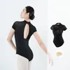 Stage Wear Ballet Danse Vêtements Pour Femmes Élégant Gymnastique Body Fille Artistique Patinage Haut À Manches Courtes Avec Coussin De Poitrine Amovible Sexe