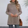 Blouses Femmes Femmes Tricoté Pull Col Roulé Côté Fendu Manches Longues Couleur Unie Coupe Ample Doux Chaud Automne Hiver Casual Dames Femme