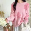 Womens Sweaters Women Sweater Pullovers Long Sleeve Oversized Chic Beaded Flower Design Knitted Jumpers Pink Knitwear Korean Streetwear