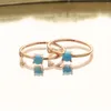 Cluster Rings Design Minimal Delicate Round Turquoises Stone Thin Band Cz Ring For Women Girl Charm Rose Gold Color Fashion Party Jewelry