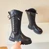 Boots Girls Long Kids 2023 Autumn & Winter Black Retro French Style Straps Round-toe Side Zip Children Fashion Catwalk