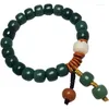 Braccialetti con ciondoli Giada naturale verde Radice di Bodhi Cordino maschio e femmina Bianco Yin Pelle Zi Barile Bracciale con perline Buddha