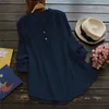 Bluzki damskie lniane koszule w szyku V Neck Solidny długie rękawy luźne topy swobodne jesienne odzież Blusas para mujer