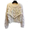 Maglioni da donna Ago spesso Colpito a mano Palla di pelliccia Torsione Fiore tridimensionale Maglione di lana Pullover Girocollo Autunno e inverno