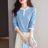 Women's Blouses Office Lady Elegant Shirts Fashion Long Sleeve Women Blouse O Neck Female Clothing Slim Blue Woman Tops 29322