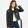 Veste d'automne en Faux cuir Pu pour femme, manteau court avec ceinture à fermeture éclair, Punk noir, Bomber, vêtements d'extérieur 2323