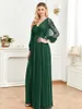 فساتين الحفلات Xuibol Green Evening Dress Elegant Long Sleeve Lace الرسمية الموضة المثيرة Split V-Neck 2023 Women Wedding Prom Down