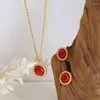 Collane con ciondolo INS Occhio di tigre Pietra Orecchini con turchese rosso Catena intrecciata Collana con pendente naturale Set per regalo di gioielli impermeabili da donna