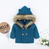 Jackets 024M Winter Baby Boys Girls Knitted Cardigan Outfits Warm Autumn Infant Kids Fur Hooded Sweaters Long Sleeve Coat 231007