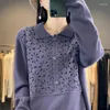 Pulls pour femmes Pull en cachemire au crochet à la main lourde Femmes POLO Revers Couleur unie Épais Lâche Laine Tricot Fond.