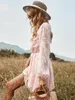 Casual Dresses Fashion Women's Spring And Autumn Long Sleeve High Waist Minidress Bohemia Style Pink Chiffon A-Line Vestidos