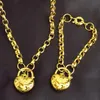 Collier et Bracelet avec pendentif en forme de cœur, plaqué sous vide, en or jaune, pour femmes, 327H