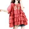 Women's Blouses Ethnic Style Women Tops Mori Girl Embroidery Cotton Linen Ruffles Summer Shirt French Chic Doll Pullover Mujer