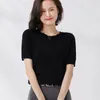 Womens Sweaters Pullover Spring/Summer Wool Sweater Short Sleeve Casual Solid Color Round Neck T-Shirt Ladies Top