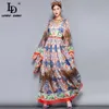 LD LINDA DELLA Fashion Runway Maxi Dress 5xl Plus Size Women's Loose Flare Sleeve Animal Pattern Floral Print Vintage Long DR199U