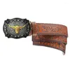 Belts Carved Bull Head Buckle Waist Belt Western For Men Jeans Trouser Decor