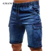 Män streetwear sommar lös sidor ficka blå denim kort mode Bermuda hiphop manlig fast färg casual joggar jeans shorts266f