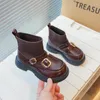 Stövlar 2023 Autumn Winter Kids Short Girls Fashion Casual Socks Princess Children's Trend Leather Shoes Black Cortile