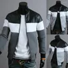 Men's Jackets Trendy Men Jacket Ribbed Design Top Autumn Coat Stand-up Collar Three-color Contrast