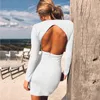 Robes décontractées 2023 Automne Femmes Manches longues Couleur unie Bandage Slim Dos nu Sexy Mode Élégante Fête Robe serrée MsChuh