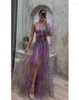 Casual Dresses Elegant Tie-dye Print Dress Women Fashion Oblique Shoulder Pleated Long 2023 Summer Autumn Lady Party Evening Vestidos