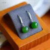 Stud Earrings Natural Real 925 Sterling Silver Mosaic Green Hetian Jade Round Beads Fashion Temperament Women