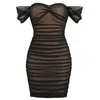 Casual Dresses Summer Black Sexy One Shoulder Bra Mid Length Dress Women's Temperament Mesh Wrinkled Backless Party