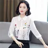 Retro Floral Fashion White Blouses Women Designer Office Ladies Runway Cute Shirts 2023 Autumn Winter Long Sleeve Lapel Classic Button Up Shirt Simple Fashion Tops