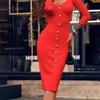 Vestidos Women Fashion Sexy Button Black Red Bandage Designer Elegant Celebrity Party Dress 210416300o