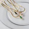 Pendant Necklaces Gold Plated Stainless Steel Snake Chain Square Zircon Emerald Black Bone Choker Necklace For Women Gift Neck Jew3132