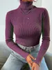 Mulheres suéteres à venda outono inverno mulheres manga longa de malha dobrável gola alta com nervuras pull suéter macio quente femme jumper pulôver roupas 231007