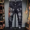 Europeiska stil män plein märke jeans mens smala denim byxor svarta jeans raka skallar cyklist hål svarta jeans byxor för män x222684