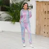 Calças de duas peças femininas Tie Dye Lounge Sports Wear 2 Outfits Tracksuit Fitness Rosa e Top Set Mulheres Pijama Chandal Verano Mujer