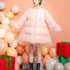 Trench da donna Piumino patchwork Simpatico parka rosa Fiocco in rete da donna 2023 Cappotto invernale in cotone stile collo alto con zip
