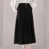 Vestidos de trabalho Coréia Outono Moda Temperamento Elegante 2 Peça Set Chiffon Camisa de Manga Longa Top Cintura Alta Big Swing Mid Saia Casual Mulheres