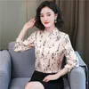 Luxury Designer Stand Collar Pink Blouses Women Silk Satin Runway Fashion Shirt Long Sleeve Autumn Winter Casual Button Up Shirt 2023 Office Lady Cute Plus Size Tops