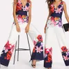 Kvinnors jumpsuits Rompers 2021 Kvinnor PlaySuit Sexig V-ringning Floral Jumpsuit Lady Clubwear Flower Summer Wide Leg Party Romper2144