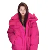 Kadın ceketleri gevşek ve kalın ejderha meyve rengi kızarmış sokak moda kış uzun ceket gelgit