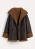 Couro feminino 2023 outono e inverno feminino cor chocolate xale lapela solta silhueta pele casaco de uma peça